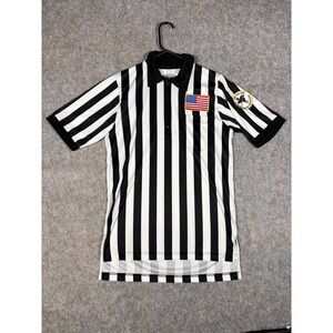 Smitty Referee Jersey Mens S Black White NYS Lacrosse Official US American Flag
